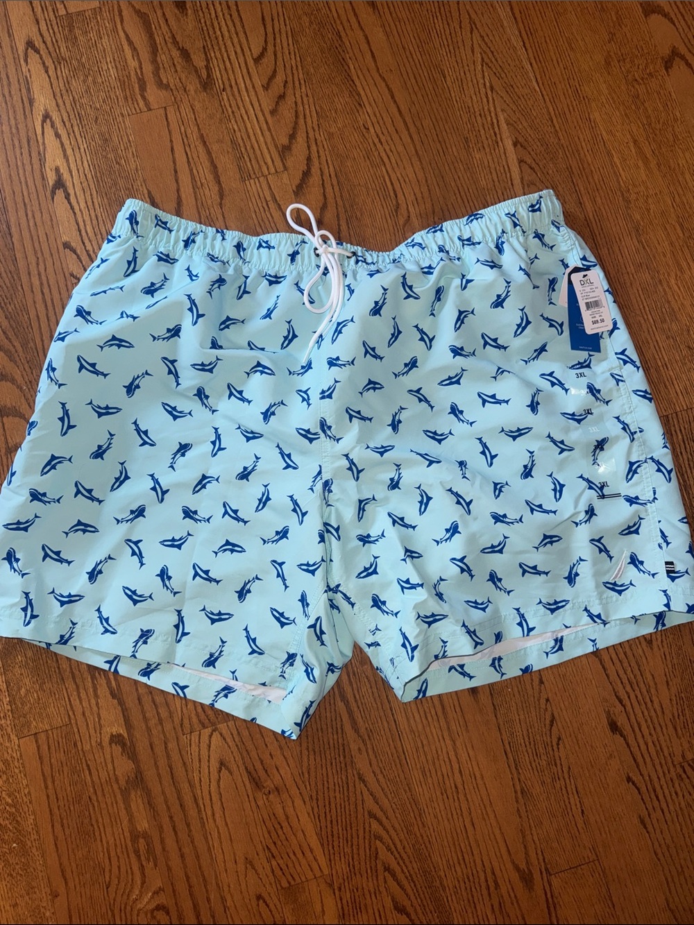 Nautica Mint Blue Swim Trunks with Navy Shark Print